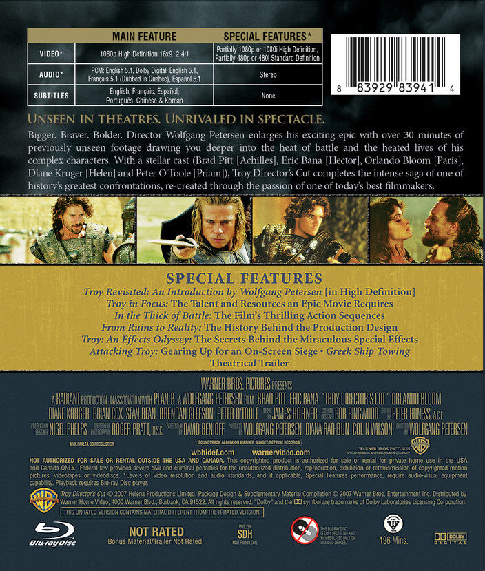 Troy Director's Cut [Blu-ray] - Back Panel - 