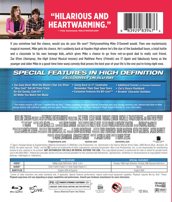 17 again - Back Panel - Blu-ray