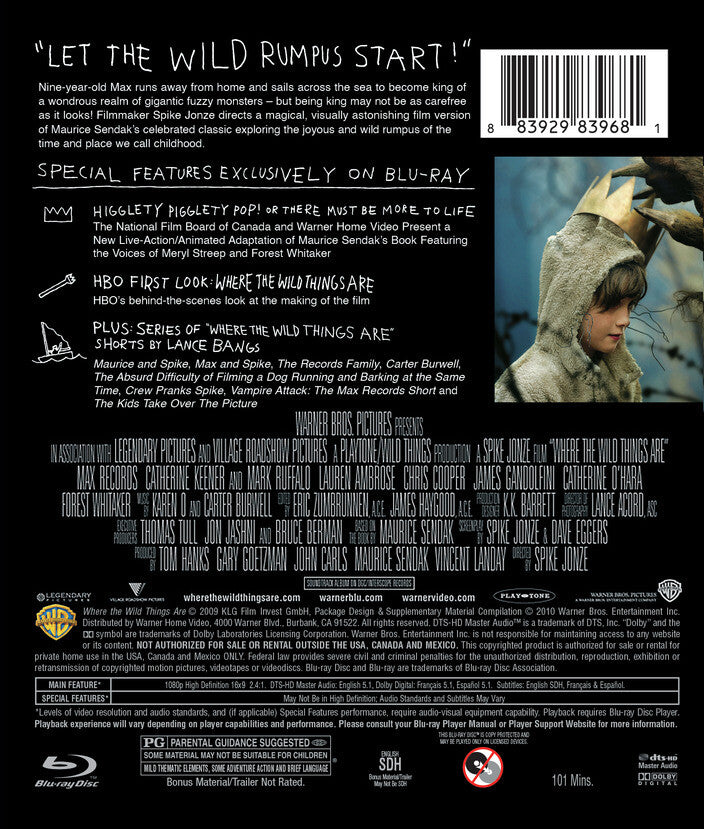 where the wild things are - Back Panel - Blu-ray