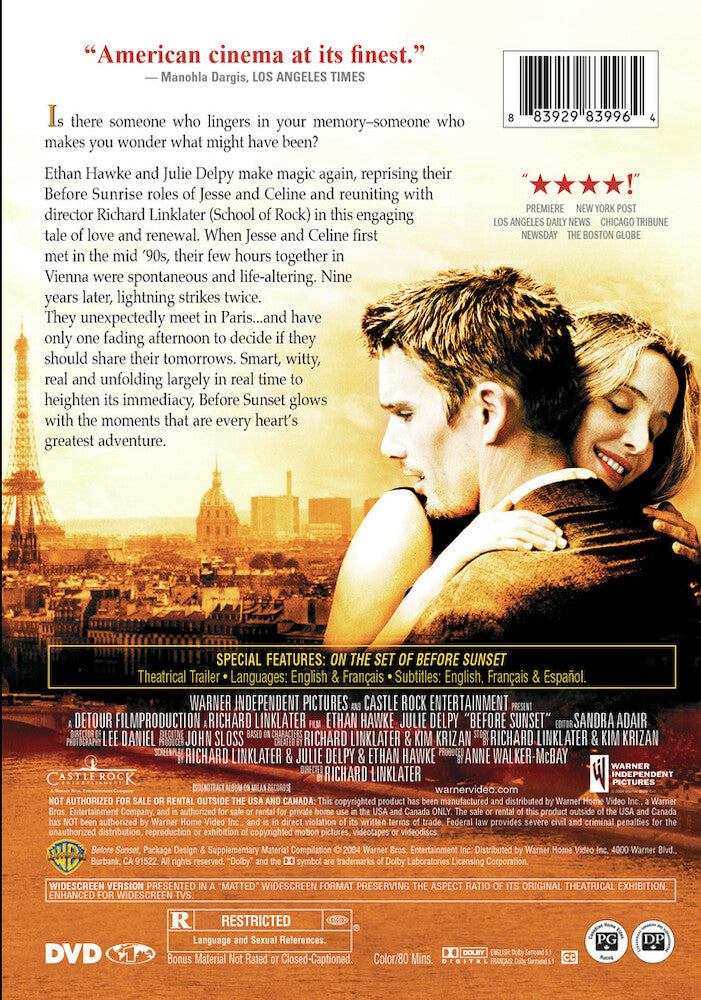 before sunset - Back Panel - DVD