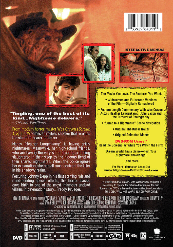 a nightmare on elm street (1984) - Back Panel - DVD