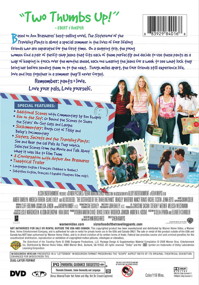 sisterhood of the traveling pants - Back Panel - DVD