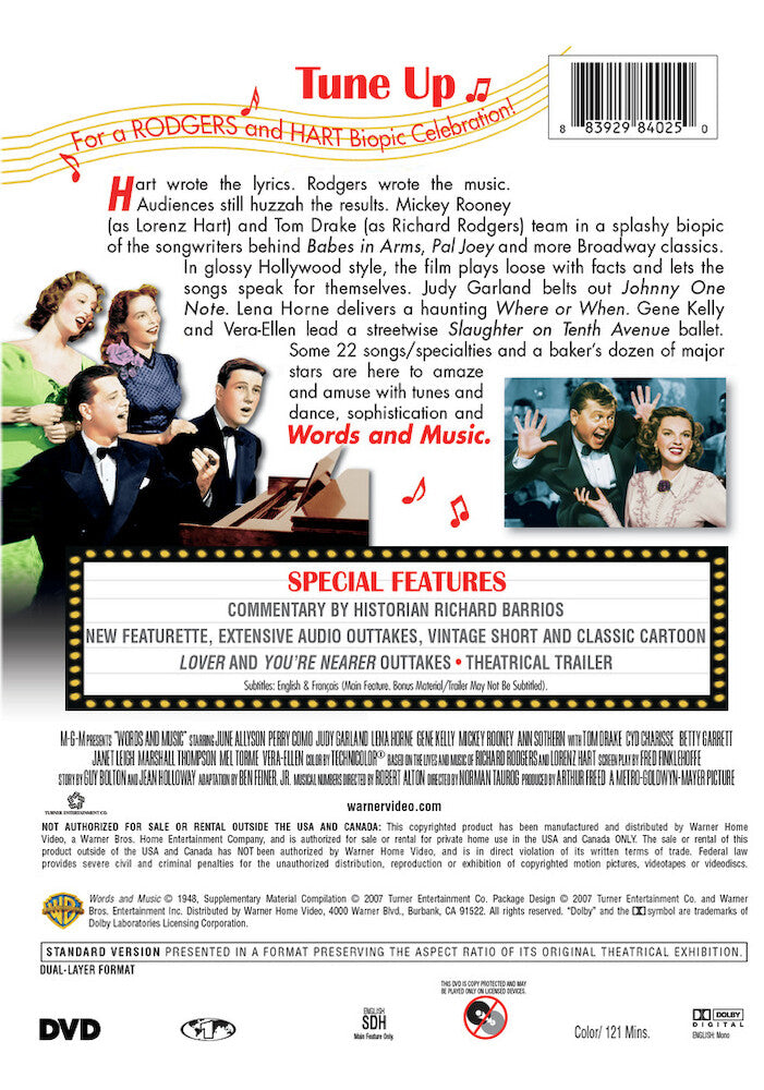 words and music - Back Panel - DVD