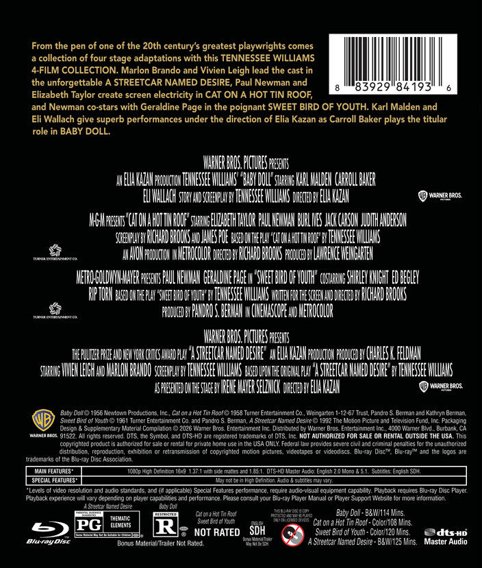 Tennessee Williams - 4 Film Collections - Back Panel - 