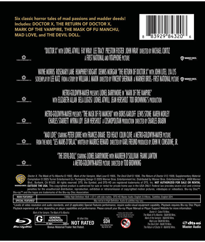 hollywood legends of horror - Back Panel - Blu-ray