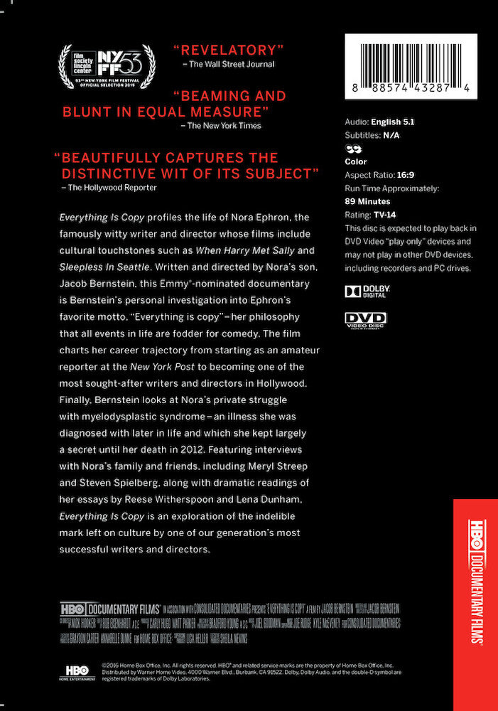 Everything is Copy -- Nora Ephron: Scripted & Unscripted - Back Panel - 